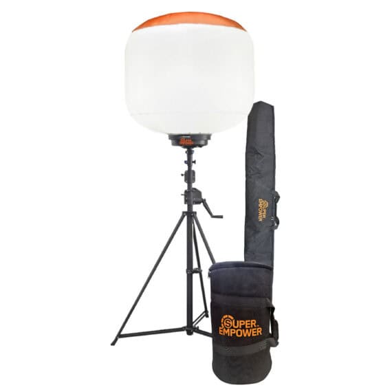 Balloon Light HELIOS set with the carry bags for the tripod and light head.