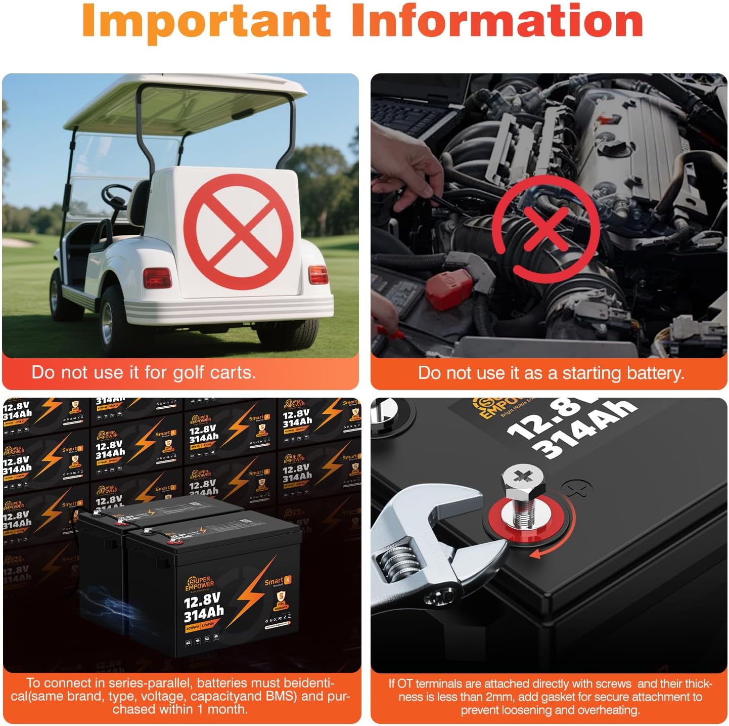 SUPER EMPOWER 314AH 12.8V Bluetooth battery user guide image.
