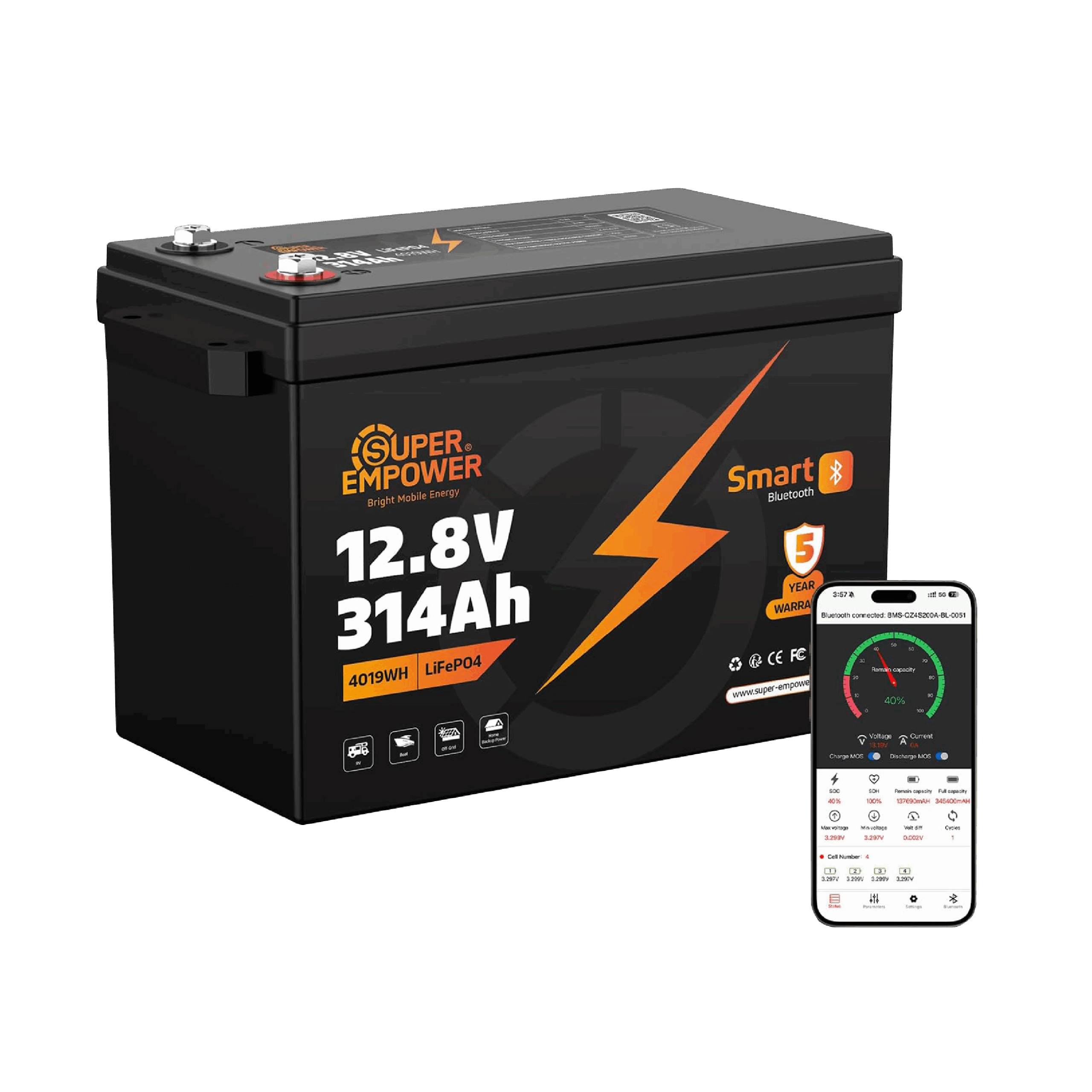 SUPER EMPOWER 12.8V 314Ah Bluetooth cover image